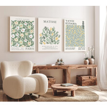 Induslyfe Large Framed Grass Wall Art Canvas Decor Set of 3 Matisse Wall Art Framed Prints Posters Mid Century Modern Art Aest