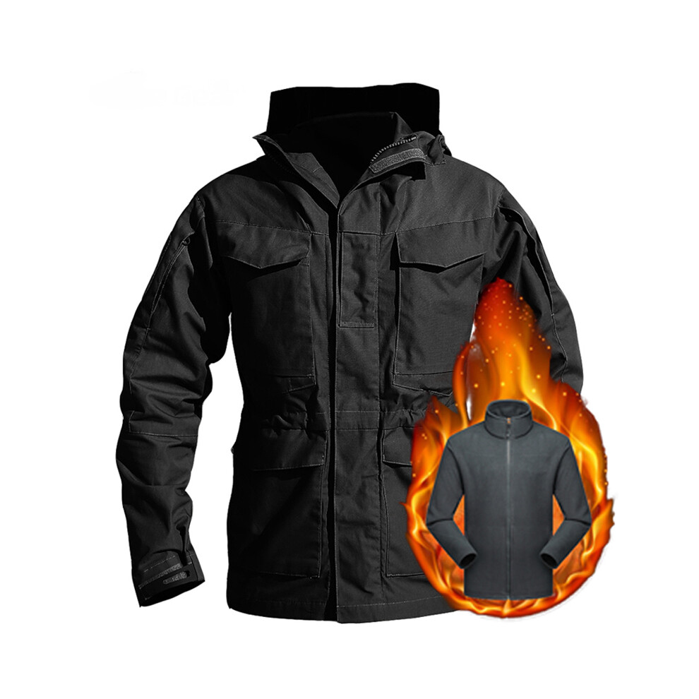 (Polaire noire, L) M65 UK Vestes d'hiver en polaire Ãpaisse et chaude pour hommes, coupe-vent de chasse, manteau de pilote