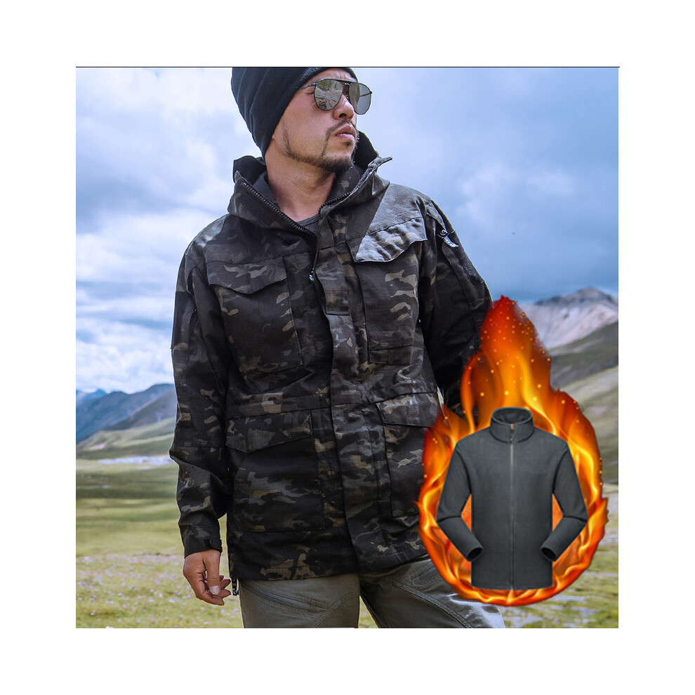 (Noir CP Fleece, L) M65 UK Vestes d'hiver en polaire Ãpaisse et chaude pour homme, coupe-vent de chasse, manteau de pilote