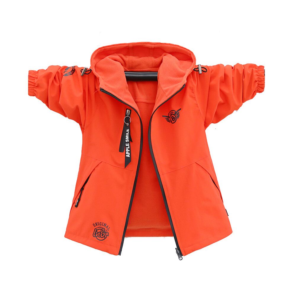 (Orange rouge, 14T) Vêtements d'automne pour enfants Veste double face Manteau polaire Garçon Imperméable Coupe-vent Vêtements
