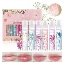 Petansy Flower Jelly Lip Oil Set 6 confezioni Set di lucidalabbra roll-on idratante a lunga durata con fiori veri Trucco labbra lucido per labbra