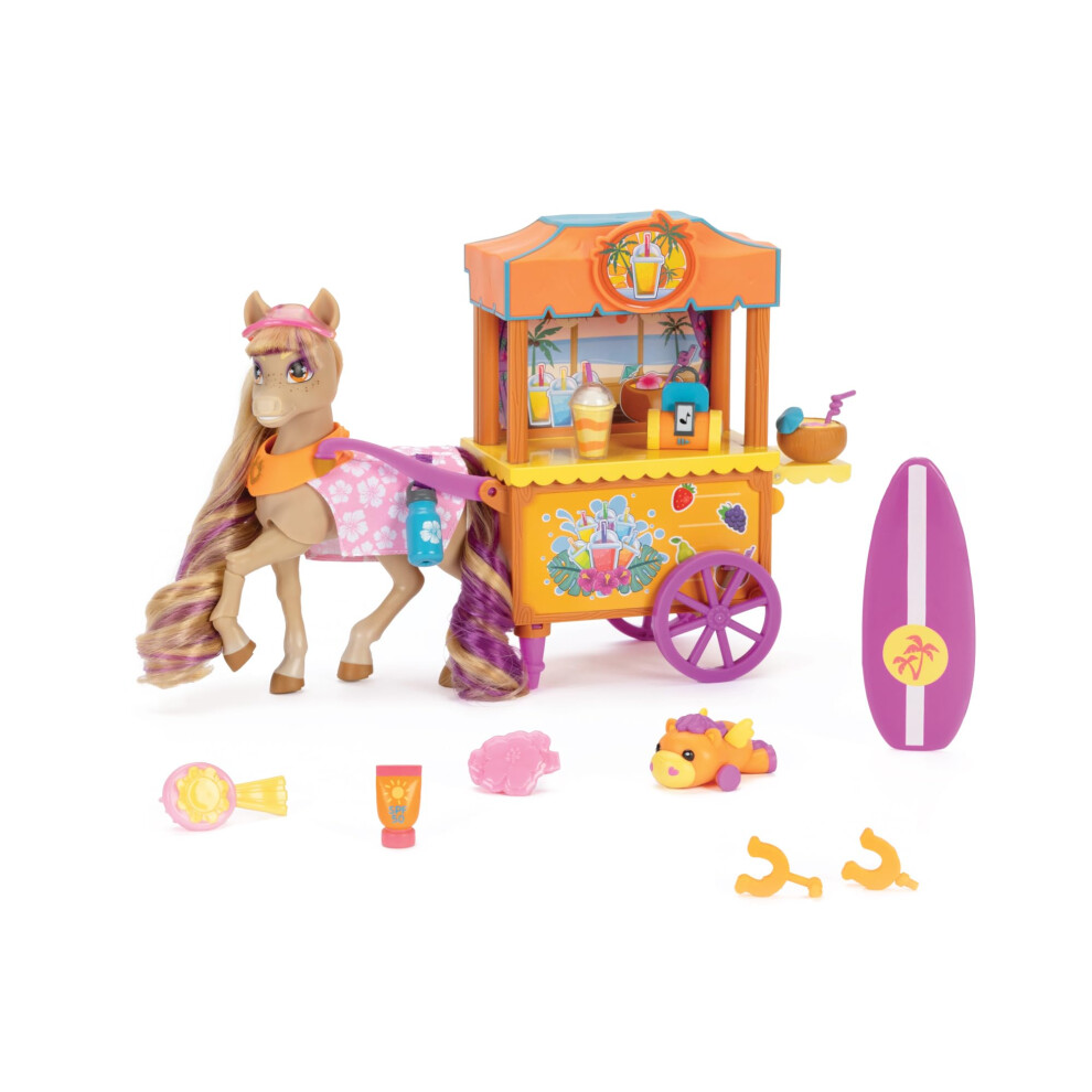 Wild Manes Cavallo Con Carretto Bailey's Just Beachy Set Articolato Con Criniera Pettinabile E Accessori Inclusi - Carretto Drink Tropicali E Tavola Da Surf - Perfetto Per Bambini Dai 3 Anni In Su