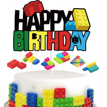 Blocuri de construc?ie 7pcs tort la mul?i ani topper colorat culoare sclipici cladire din caramida caramida pentru ziua de na?tere pentru copii p