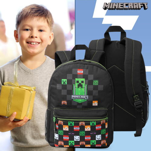 Minecraft Σακίδιο Σχολείου Minecraft για Παιδιά με Φερμουάρ - Δώρα για Gamers (Μαύρο) 2