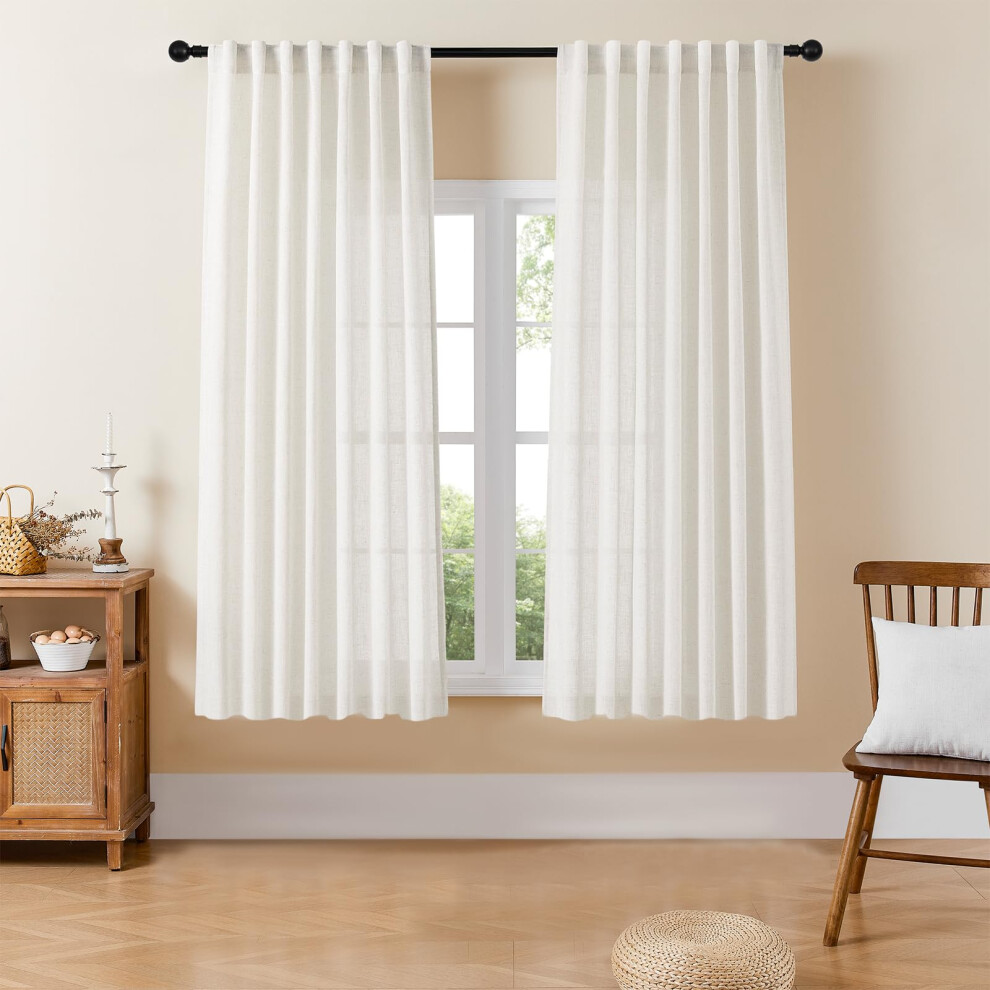 Joydeco Rideaux en lin pour salon, rideaux semi-transparents, 183 cm de long, rideaux de salon, ensembles de 2 panneaux, rideaux blancs pliss   s (