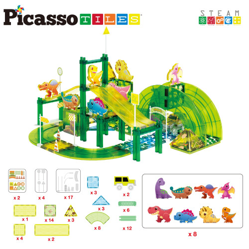 PicassoTiles Παγκόσμια Πίστα Αυτοκινήτου με 8 Μαγνητικές Φιγούρες & 2 Αυτοκίνητα 2