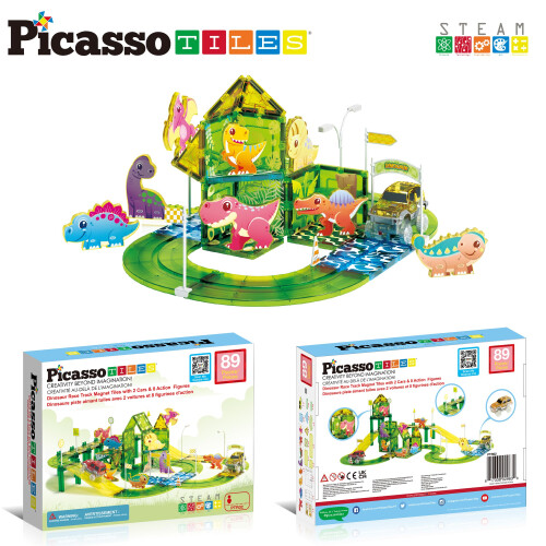 PicassoTiles Παγκόσμια Πίστα Αυτοκινήτου με 8 Μαγνητικές Φιγούρες & 2 Αυτοκίνητα 1
