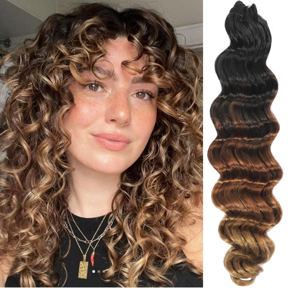 Svolna 18 Inch Ocean Wave Crochet Hair T1 30 27 7 Packs Deep Wave Crochet Braids 126 Strands Brown Blonde Ombre Wavy Curly Braiding Hai