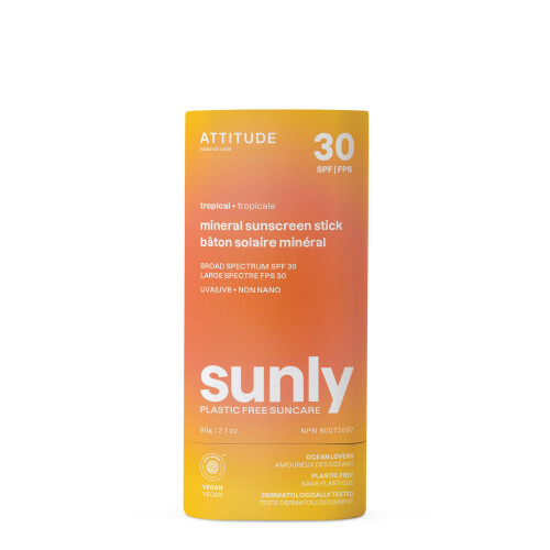 ATTITUDE Αντηλιακό Stick με Ψευδάργυρο, SPF 30, EWG Verified, Χωρίς Πλαστικά
