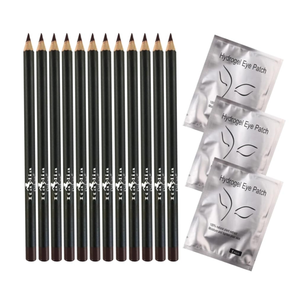 Stradivarius - Itali Italia Deluxe 12 Pcs Eyeliner Pencil Ultra Fine Creamy High-Pigmented Long-Lasting + 3 Pair Hydrogel Eye Patch For Lash Extensions (Dark