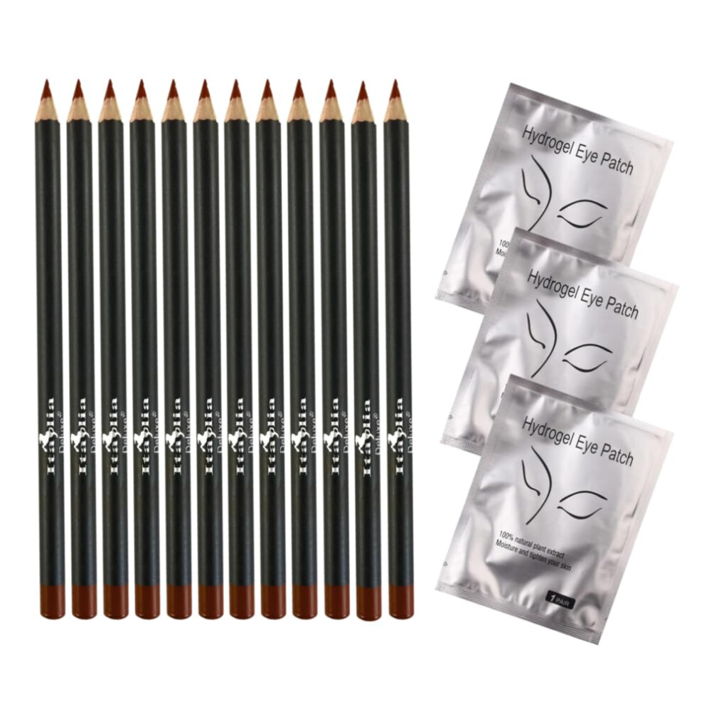 Stradivarius - Itali Italia Deluxe 12 Pcs Eyeliner Pencil Ultra Fine Creamy High-Pigmented Long-Lasting + 3 Pair Hydrogel Eye Patch For Lash Extensions (Brow