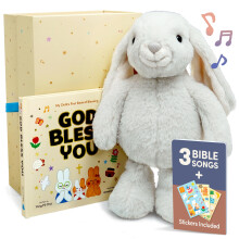 Praise Bunny Gift Set - 11-inch Plush Toy with 3 Bible Songs - Includes Hardcover Book Stickers Keepsake Box | Premium Christmas Gift for Christian
