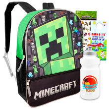 Minecraft Backpack for Boys 6-8 - Bundle with 16"" Minecraft Backpack for School and Travel Plus Stickers Water Bottle More | Minecraft Sc