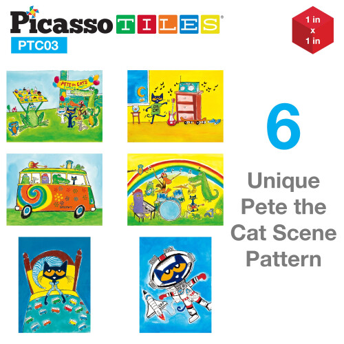 PicassoTiles Pete the Cat Μαγνητικό Παζλ Κύβοι 6 Θεματικά Παιχνίδια Σύνθεσης STEM 2