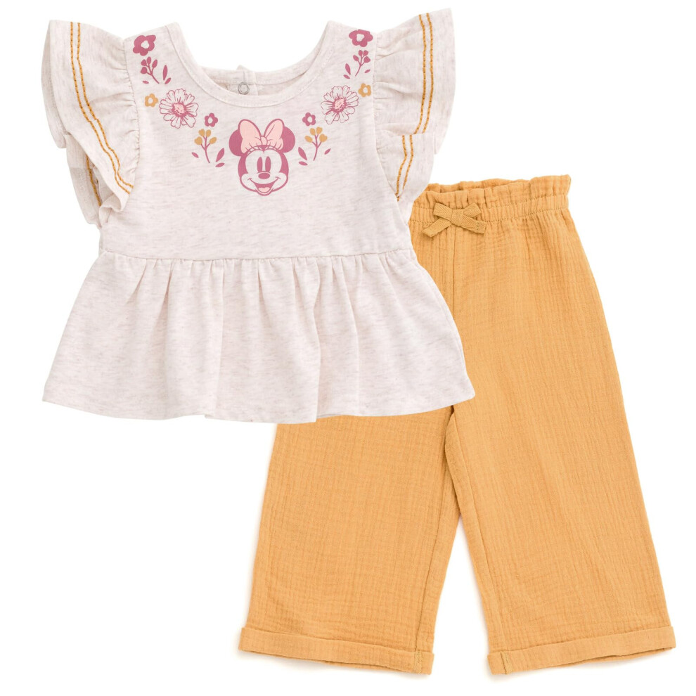 Disney Minnie Mouse Floral Toddler Girls Peplum Tank Top and Cotton Gauze Pants Outfit Set 5T