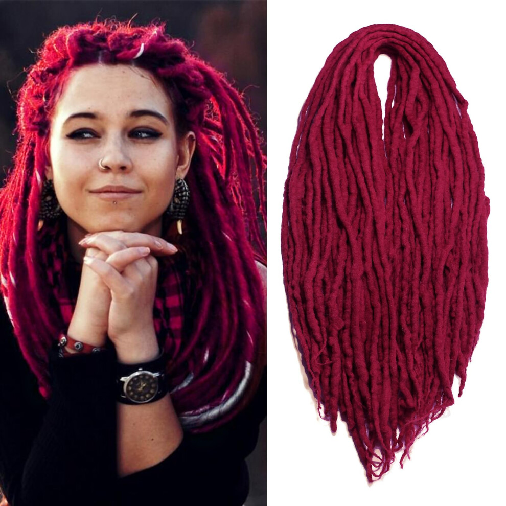 Siddiuop Unisex Red E Wool Dreadlock Extensions 22 Inches Double Ended Hippie Single Dreads Extensions De Ends 15 Strands Handmade Burgundy Locs