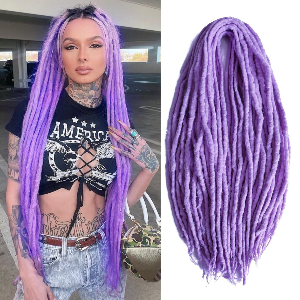 Siddiuop Unisex Purple Lavender Dreadlock Extensions 22Inches Wool Hippie Single Double Ended Dreads Extensions De Ends 15 Strands Handmade Locs