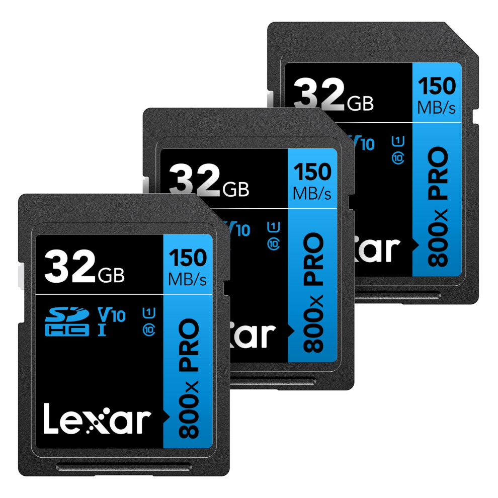 Lexar 32GB 3Pack HighPerformance 800x PRO SDHC UHSI Memory Card  C10  U1  V10  4K UHD Video  Up to 150MBs Read  for Point