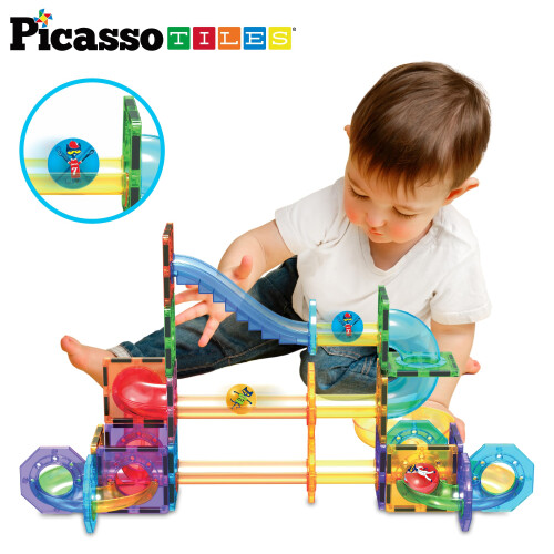 PicassoTiles Μαγνητικά Τουβλάκια Marble Run με Θέμα Pete The Cat για Δημιουργία Λαβυρίνθων STEM 1