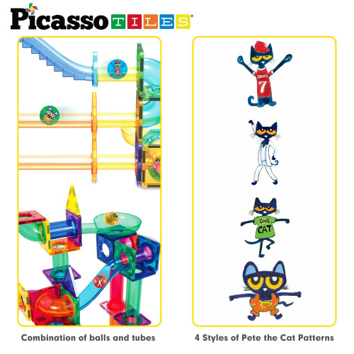 PicassoTiles Μαγνητικά Τουβλάκια Marble Run με Θέμα Pete The Cat για Δημιουργία Λαβυρίνθων STEM 2