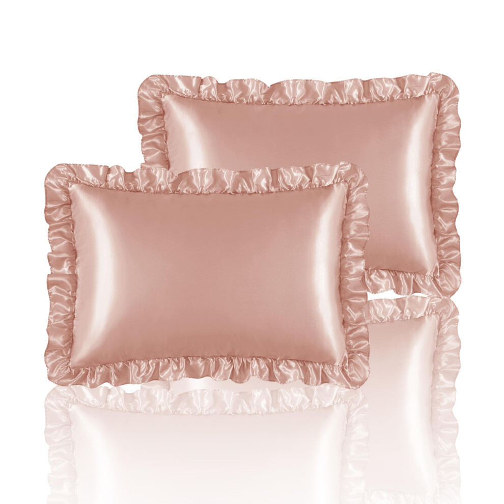 Taies d'oreiller     volants en satin soyeux HommxJF pour cheveux et peau Taies d'oreiller en soie or rose Lot standard de 2 avec fermeture     envel