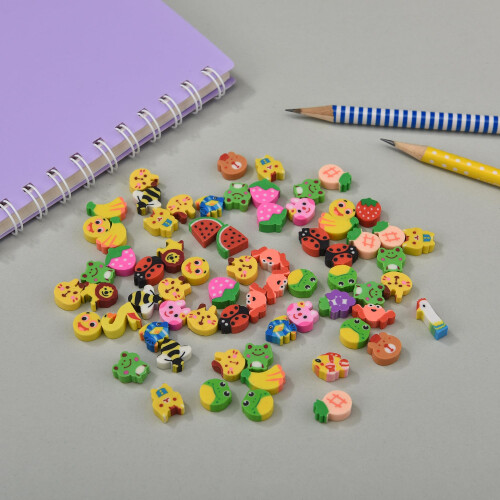 300PCS Μίνι Γλυκά Γομωτήρια για Παιδιά, Ζώα και Φρούτα, Δωράκια για Σχολείο 2