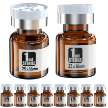 Ks-Tek Sterile Empty Vials with Self Healing Injection Port,with Aluminum plastic Cap,Sterile Package (10, 1ml Amber)