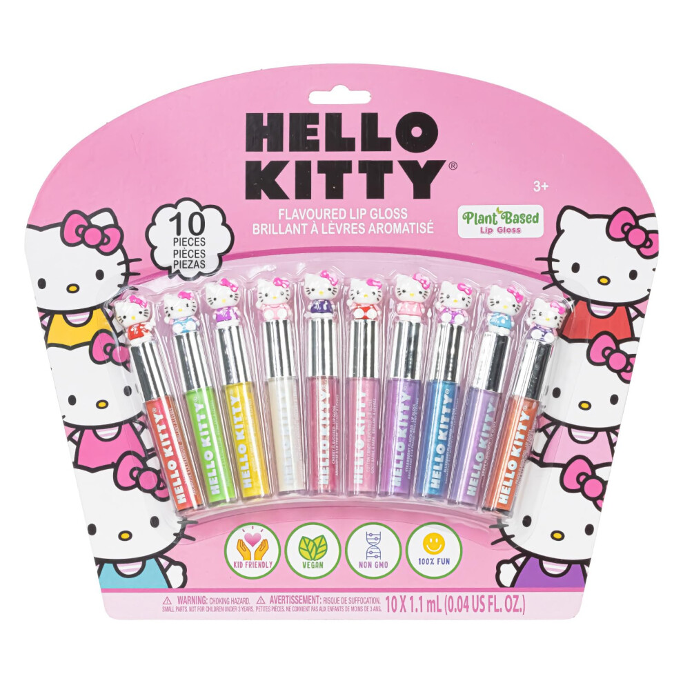 Townley Girl Hello Kitty 10 Piece Plant Based Lip Gloss, Girls Party Favors, First Makeup Set For Girl, Perfect For Parties, Sleepovers, And Birthday Gifts, Ages 3