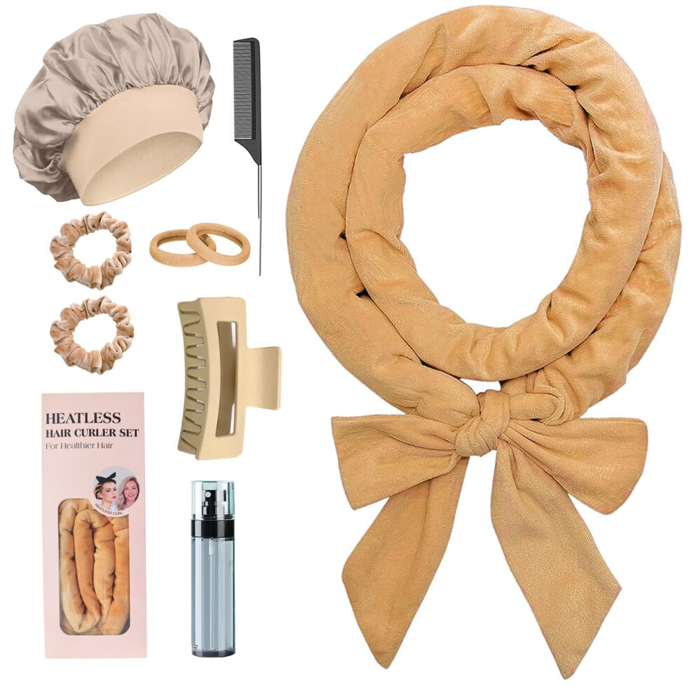 Ancwzoz Heatless Curls, No Heat Curlers Overnight Heatless Curlers Headband For Women, Khaki
