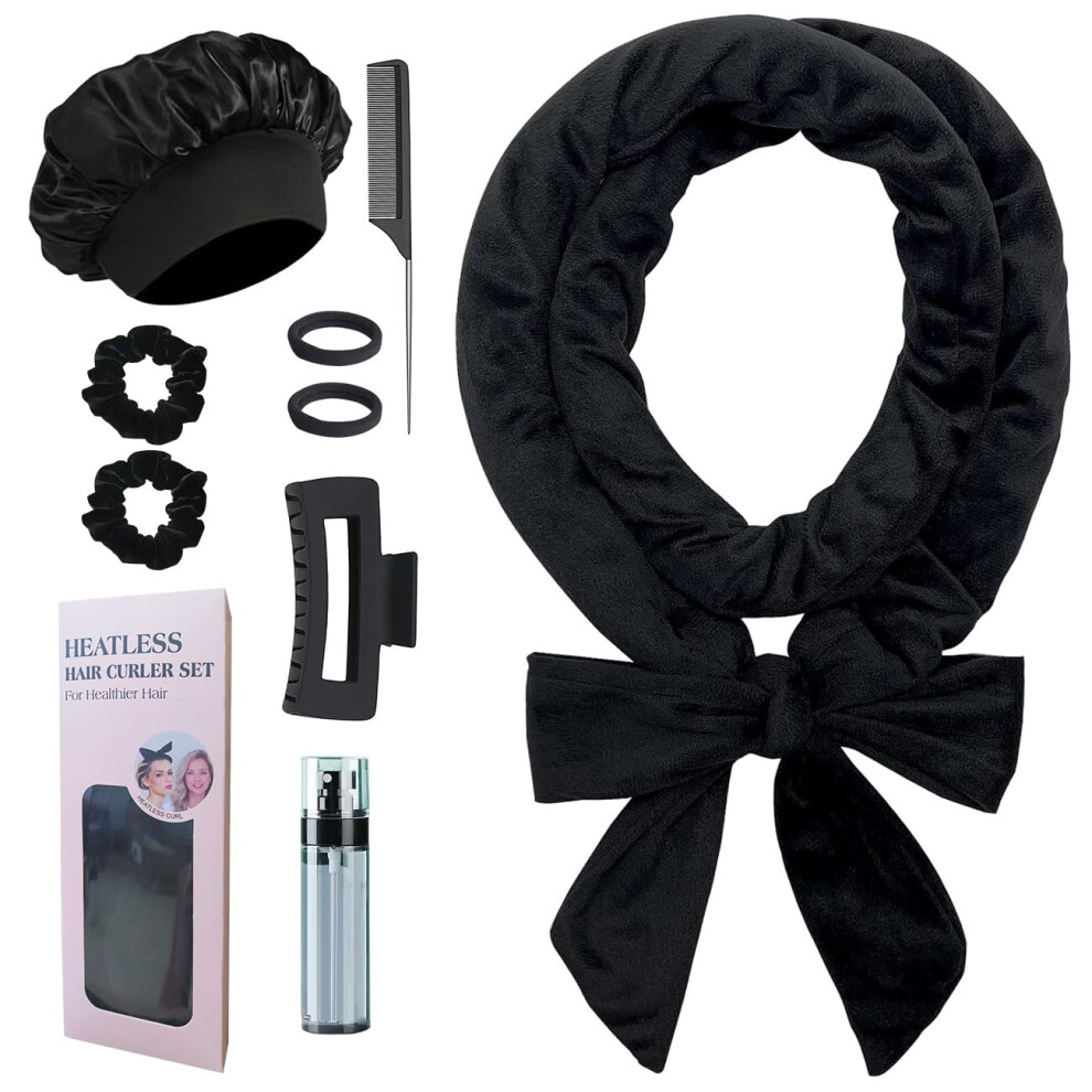Ancwzoz Black Heatless Curls, No Heat Curlers Overnight Heatless Curlers Headband For Women,