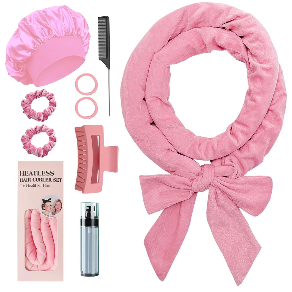 Ancwzoz Pink Heatless Curls, No Heat Curlers Overnight Heatless Curlers Headband For Women,
