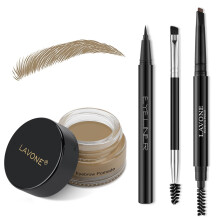Kit de Crayon à Sourcils LAVONE avec Crayon Waterproof, Eyeliner et Pinceau Double - Brun Foncé