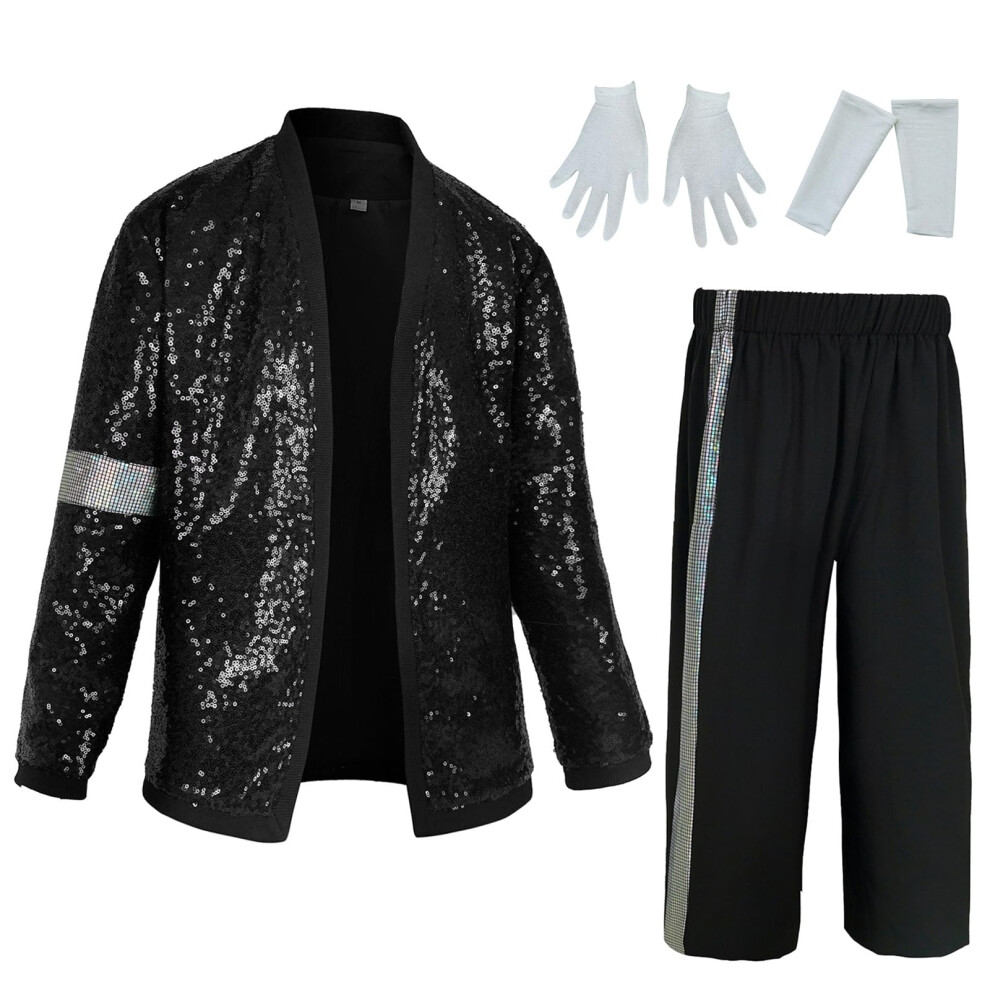 Nekifui Veste Paillettes Pour Gar Ons Des Ann Es 70 Tenues Disco Costume Pop King Pour Enfants Ensemble De Danse Star (Z3757 L)-image