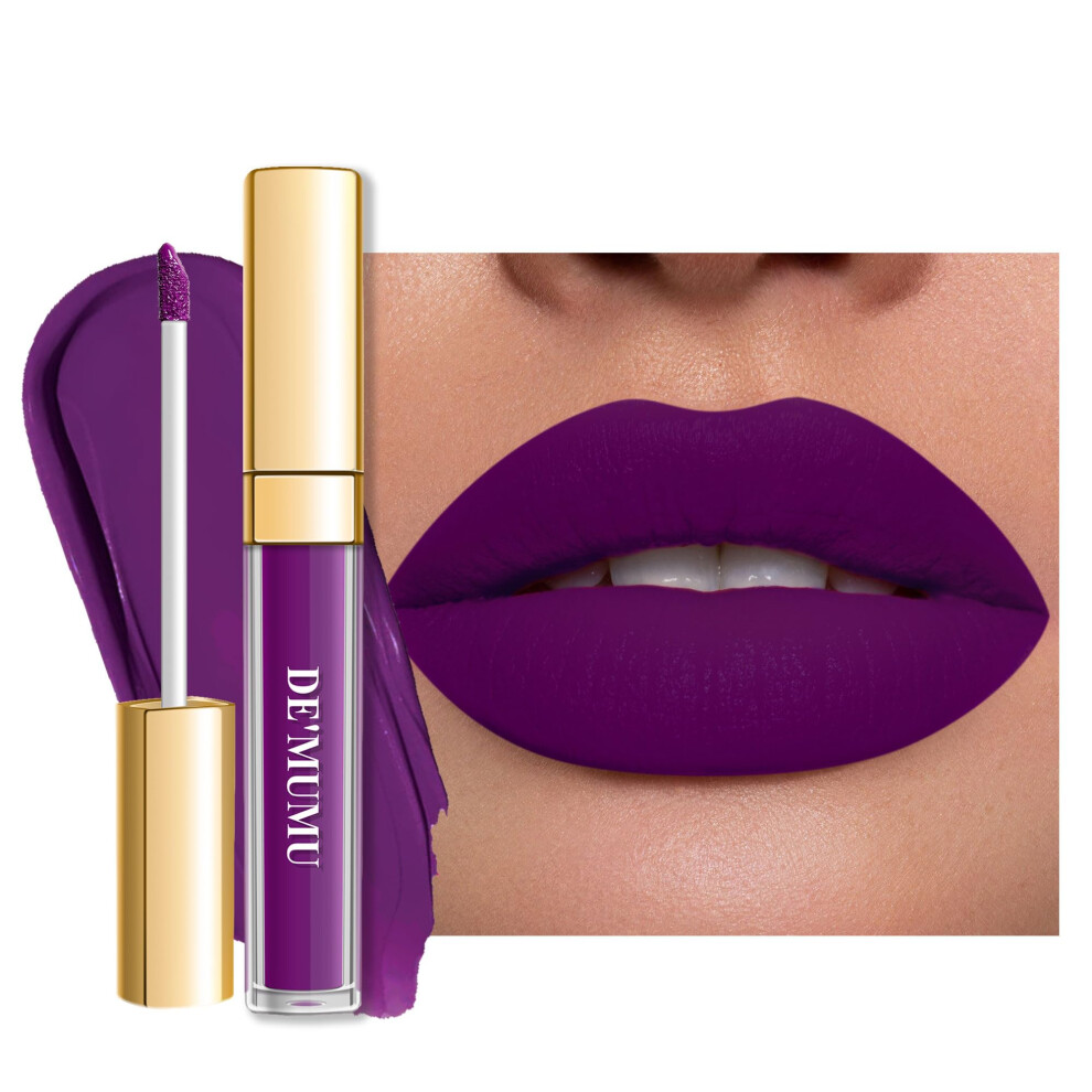 De'mumu Purple Lipstick Matte For Women, Superstay Long Lasting Lipstick Smudge Proof No Transfer Liquid Lipsticks, Cruelty Free Lip Makeup Dm22 Purpl