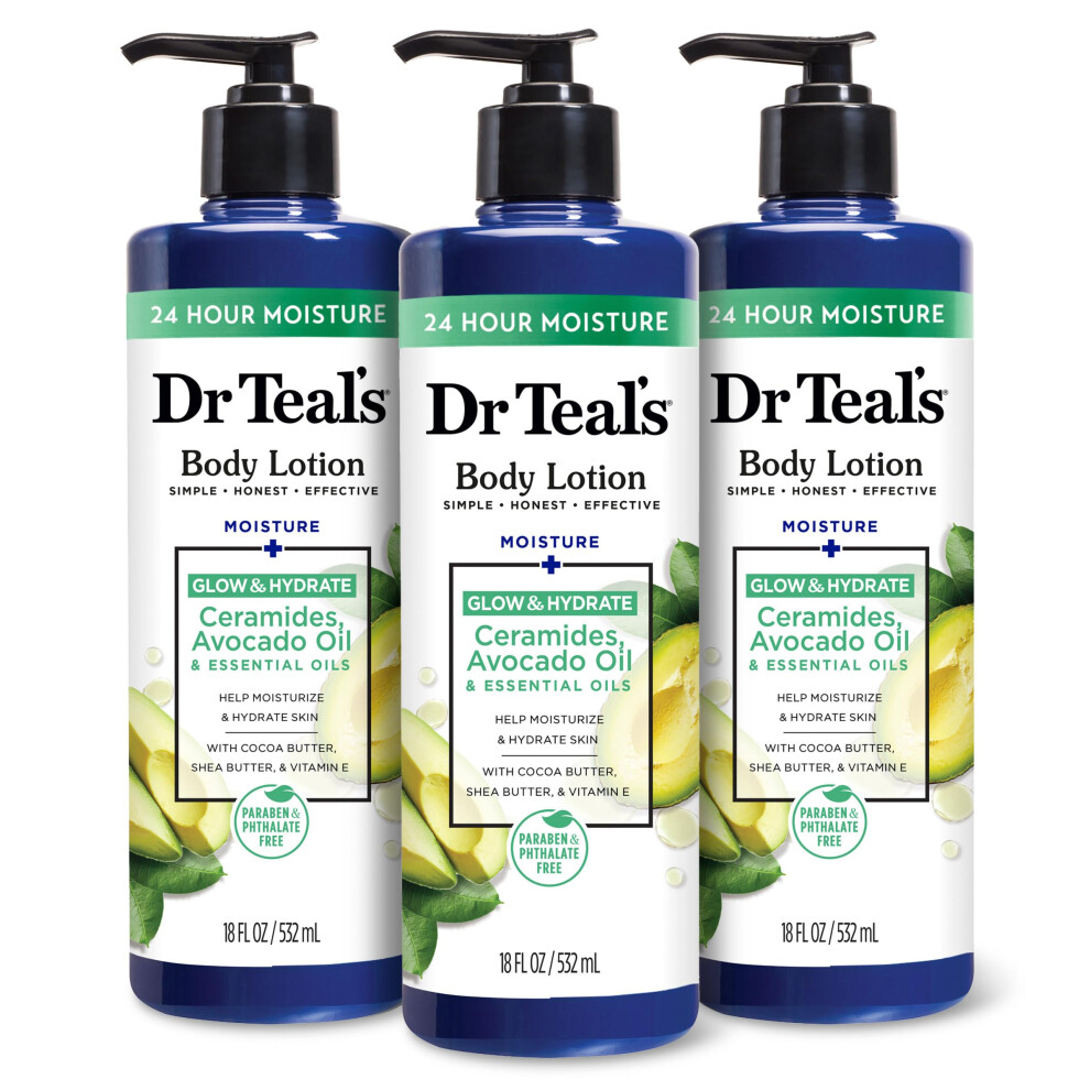 Dr Teal's Body Lotion  Glow & Hydrate Ceramides & Avocado Oil  18 fl oz (Pack of 3)