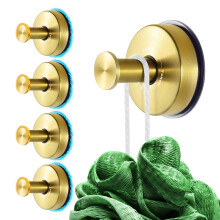 YOHOM Suction Cup Hooks for Shower Bathroom Cup Wall for Inside Vacuum Windows (4 Golden 4 Golden)