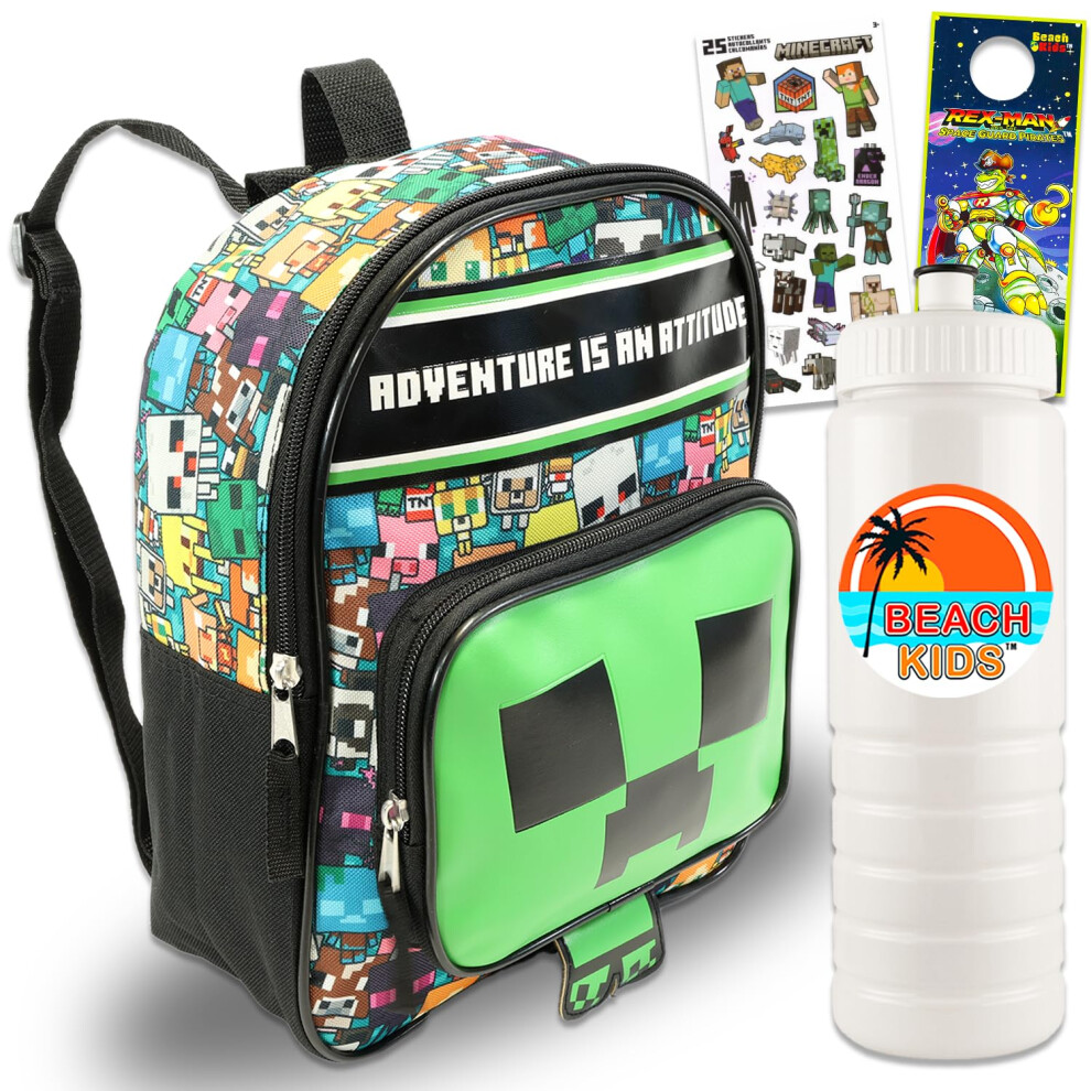 Minecraft Mini Backpack for Boys - Bundle with 11"" Minecraft Backpack for School Plus Stickers  Water Bottle  and More | Minecraft School B
