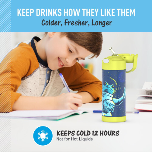 Thermos THERMOS 410mL Μπουκάλι FUNtainer Ανοξείδωτο Χωρίς Άδεια, Space Frog, 14 oz 1