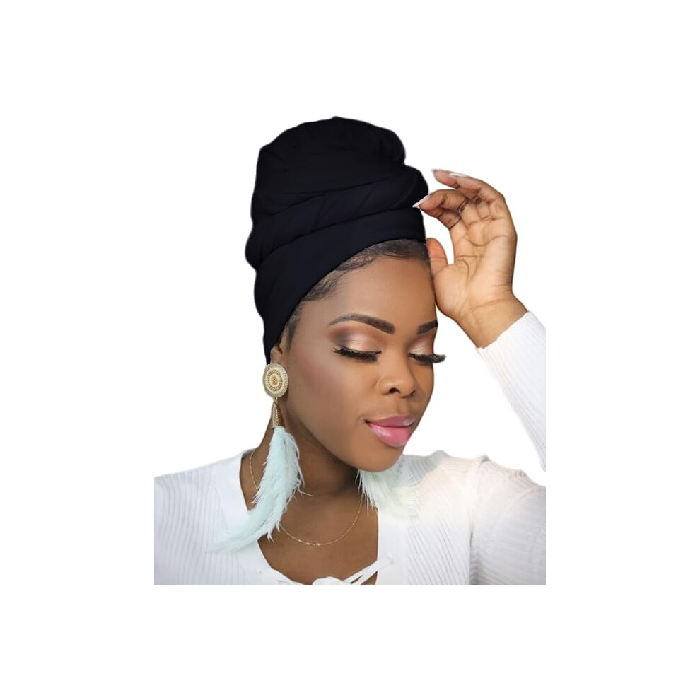Turbante Ftoronaly Para Mujeres Negras, Pa?Uelo Para El Pelo, Jersey Suave Y El?Stico, Pa?Uelo Para La Cabeza, Diadema Negra-image