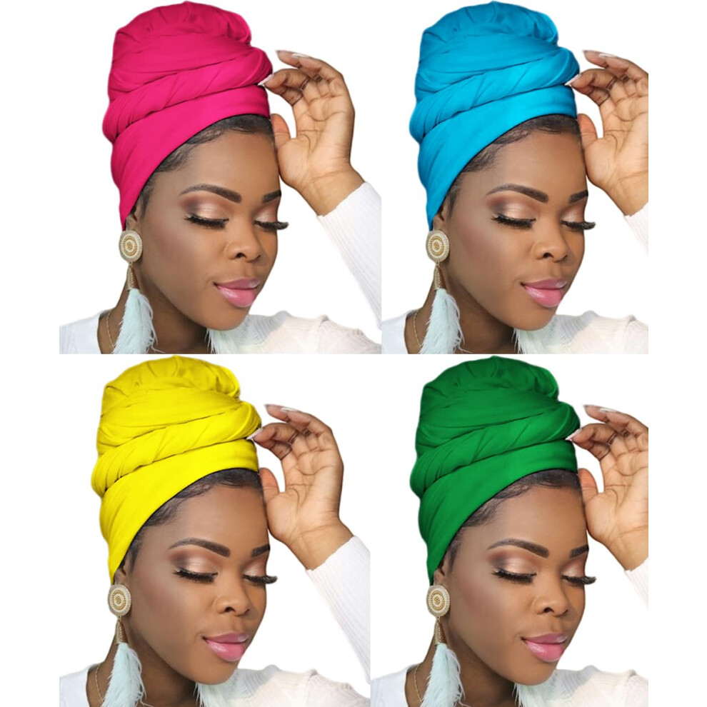 Foulard turban Ftoronaly pour femmes noires, en jersey extensible et doux, pour hijab (vert vif, rose vif, jaune, bleu ciel)