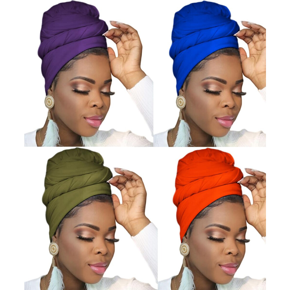 Foulard turban Ftoronaly pour femmes noires, en jersey extensible et doux, pour hijab (bleu roi, violet, vert arm  e, orange)