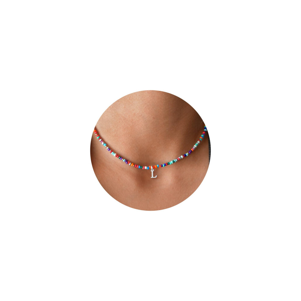 Colliers initiaux color   s en perles Yoosteel pour femmes - Colliers de perles mignons pour femmes Collier initial L Bijoux Cadeaux pour femmes