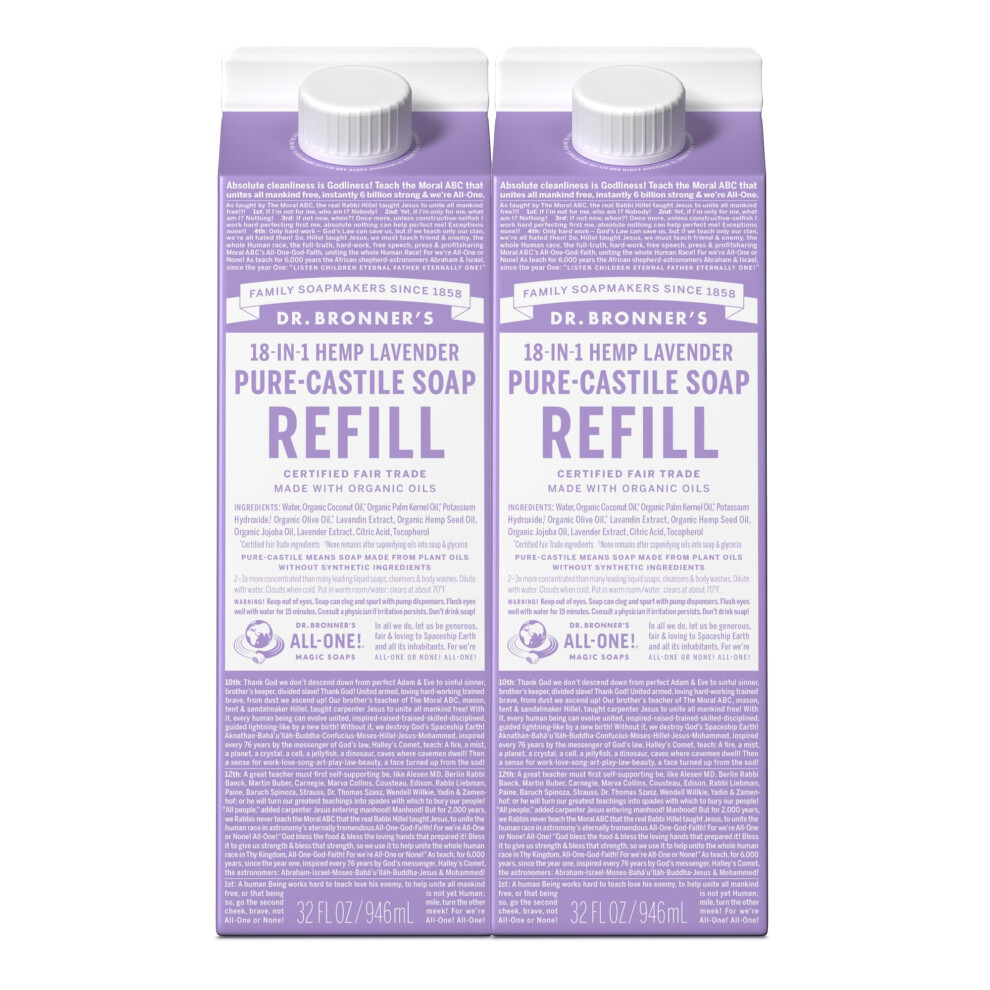 Dr. Bronner's Pure-Castile Liquid Soap Refill Lavendar 32oz, Pack of 2