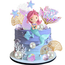 Drwate sirne gteau Toppers avec sirne 3D Shell Shell Starfish Balls pour enfants Fte d'anniversaire Girls Supplies Baby Shower (Style1)