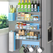 Rack a epices magnetique pour refrigerateur 7 Emballage metallique etagere magnetique Blue Movable Spice Organisateur avec porte-serviette de ser