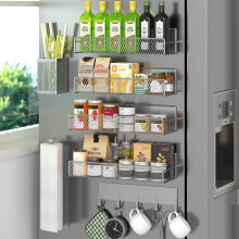 Rack a epices magnetique pour refrigerateur 7 Emballage metallique etagere magnetique Gris Organisateur d'epices mobiles avec porte-serviette de