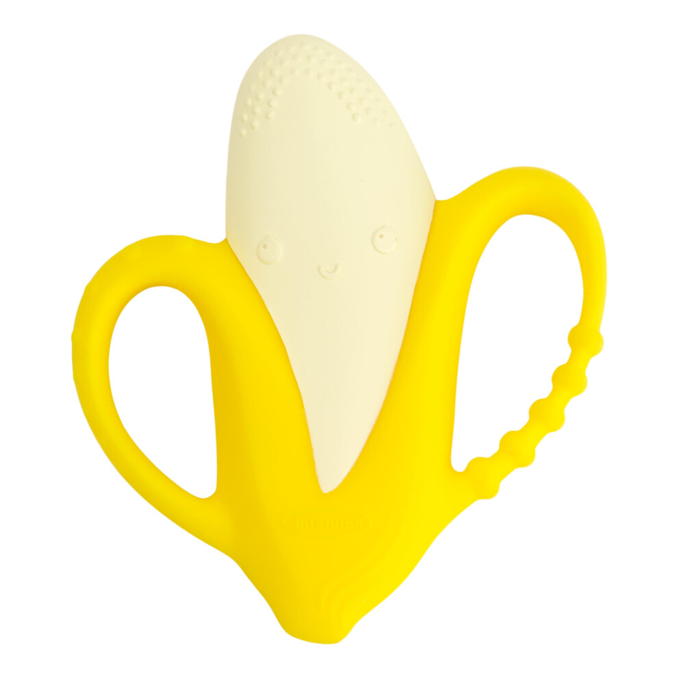 Infantino Lil' Nibbles Textured Silicone Baby Teether - Sensory Exploration and Teething Relief with Easy to Hold Handles  Yellow Banana  0+ Months