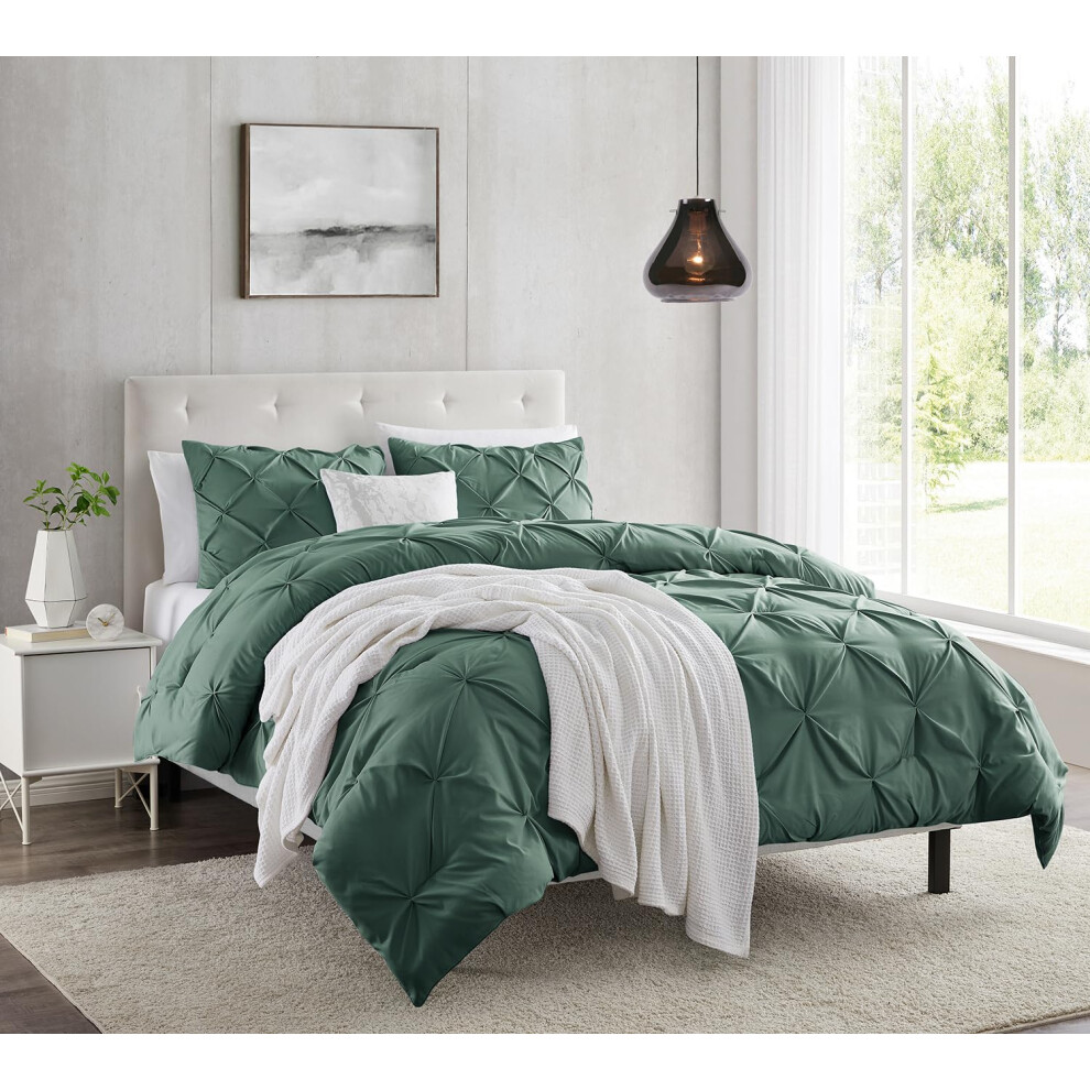 Housse De Couette Nestl Forest Green King Size - Ensemble De Housse De Couette King Pintuck 3 Pi Ces Housse De Couette Double Bross E Avec Fermet-image