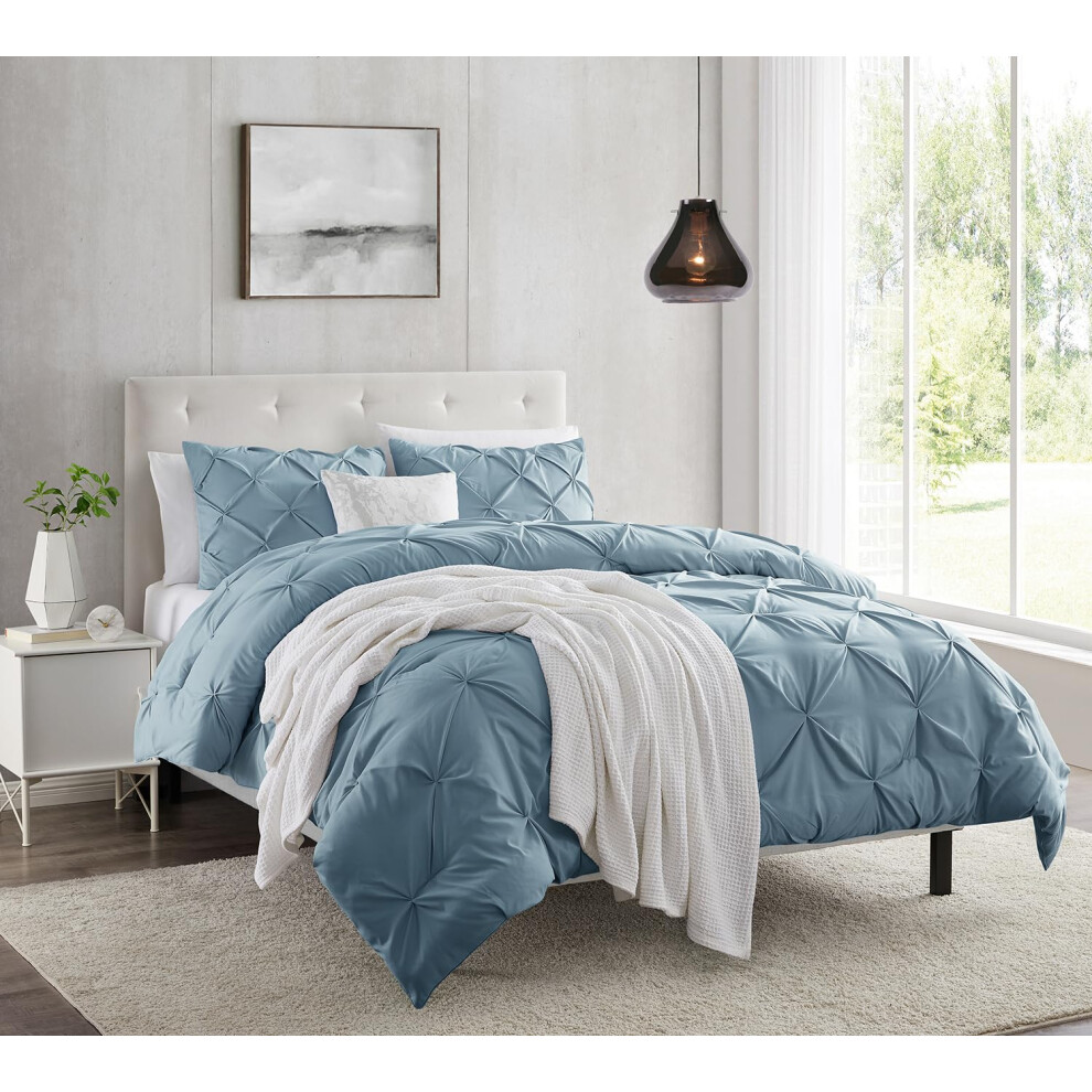 Housse de couette Nestl Stone Blue Queen Size - Ensemble de housse de couette Queen Pintuck 3 pi   ces Housses de couette double bross   es avec ferm