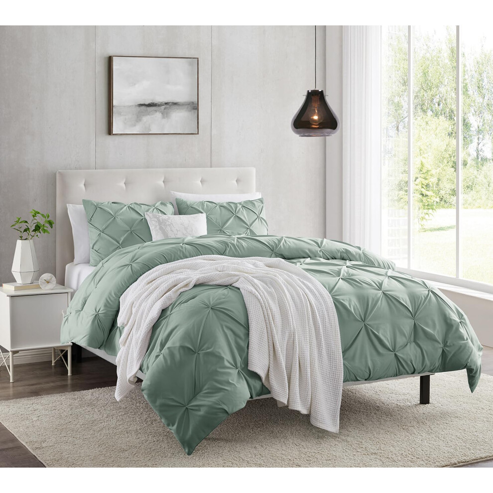 Housse de couette Nestl Sage Green King Size - Ensemble de housse de couette King Pintuck 3 pi   ces Housse de couette double bross   e avec fermetur